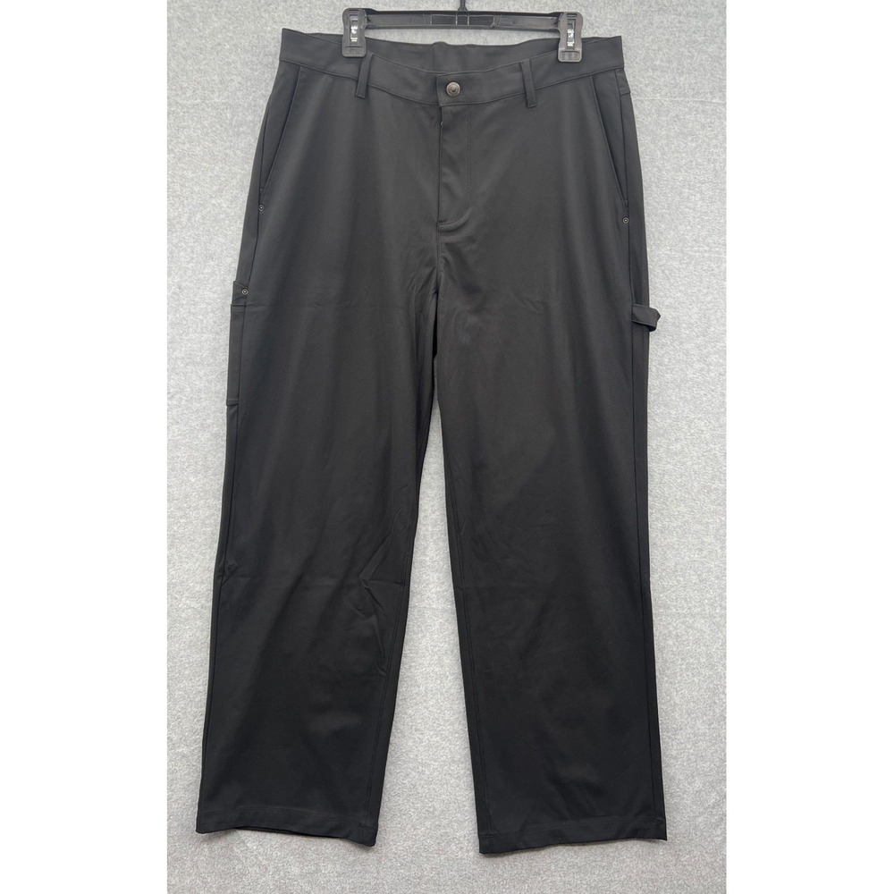 Fabletics Men Black Utility Cargo Pants Flex Size 36x32 Lightweight Straight Leg
